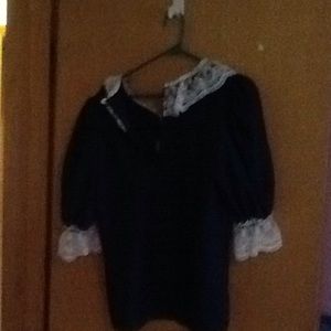 Dark Blue Blouse with lace trim